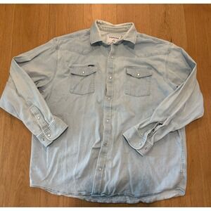 FLAWS Poncho Western Denim Shirt Mens XXL Regular Blue Long Sleeve Pearl Snap